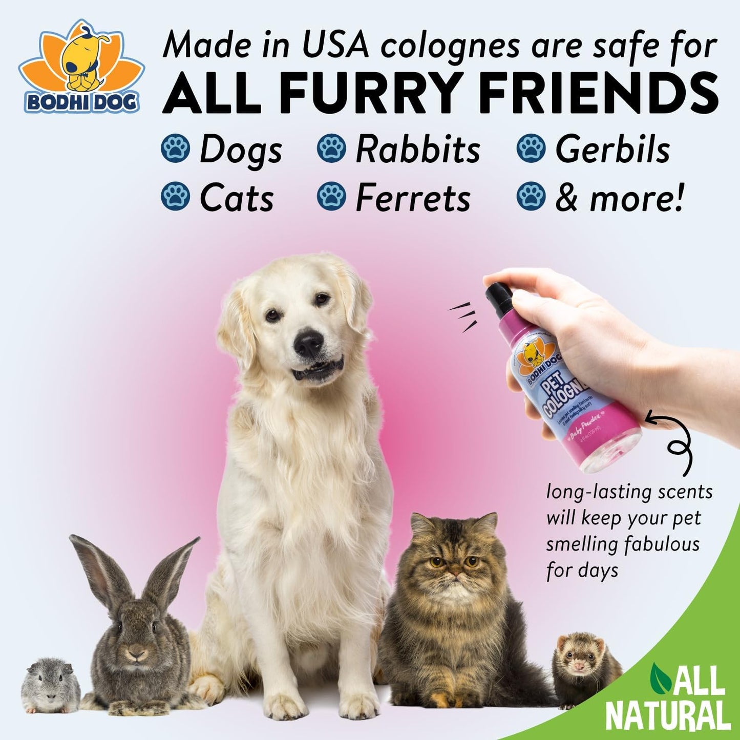 Natural Dog Cologne - Baby Powder Scented Deodorizing Perfume for Dogs & Cats - Keeps Pets Fresh & Clean - Gentle, Safe Formula Made in the USA (4 Fl Oz)