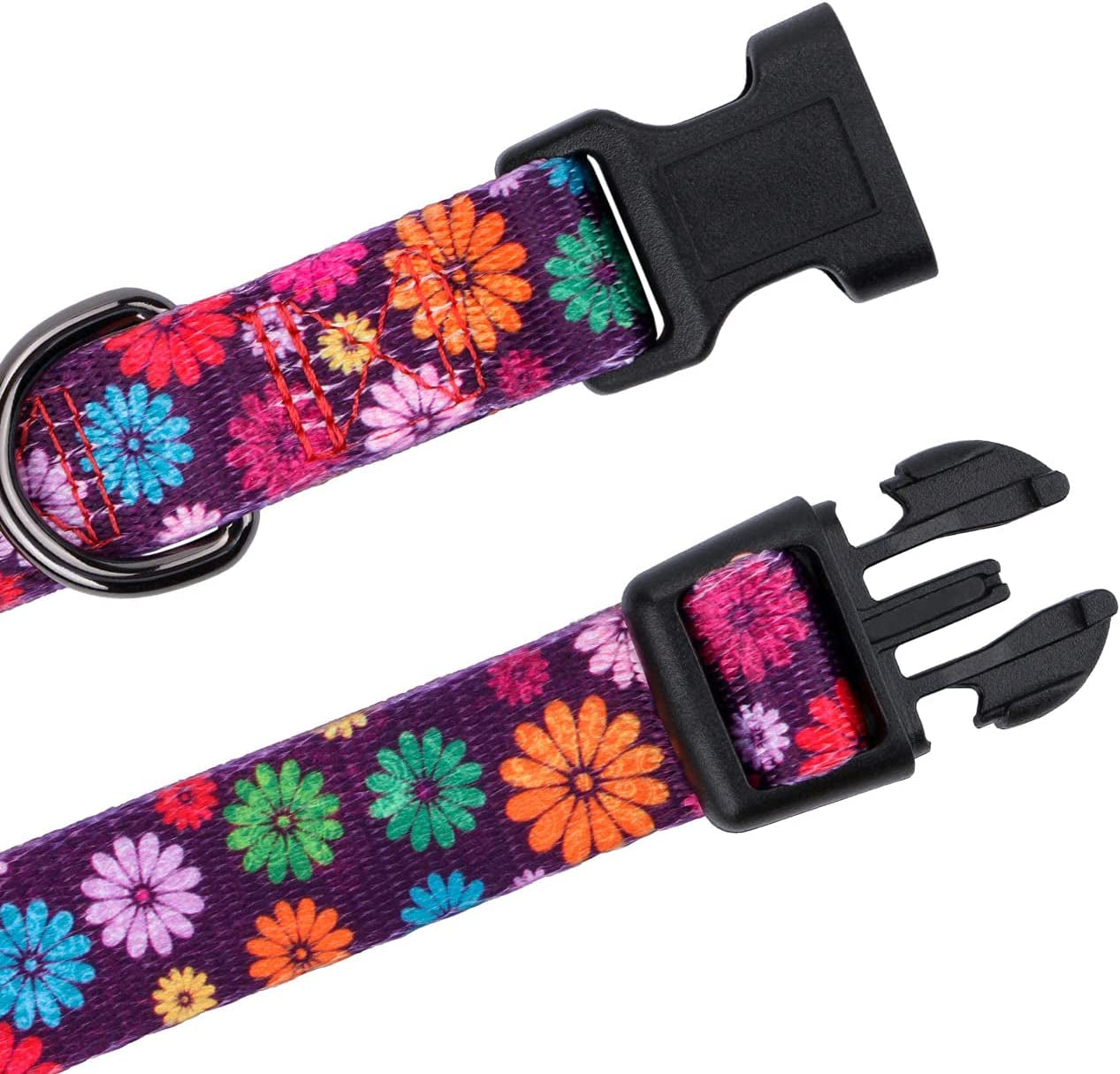 Charming Fall Daisy Pattern Dog Collar for Girls - Vibrant Floral Print in Dark Purple, Large Size