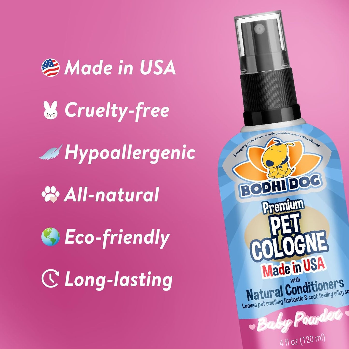 Natural Dog Cologne - Baby Powder Scented Deodorizing Perfume for Dogs & Cats - Keeps Pets Fresh & Clean - Gentle, Safe Formula Made in the USA (4 Fl Oz)