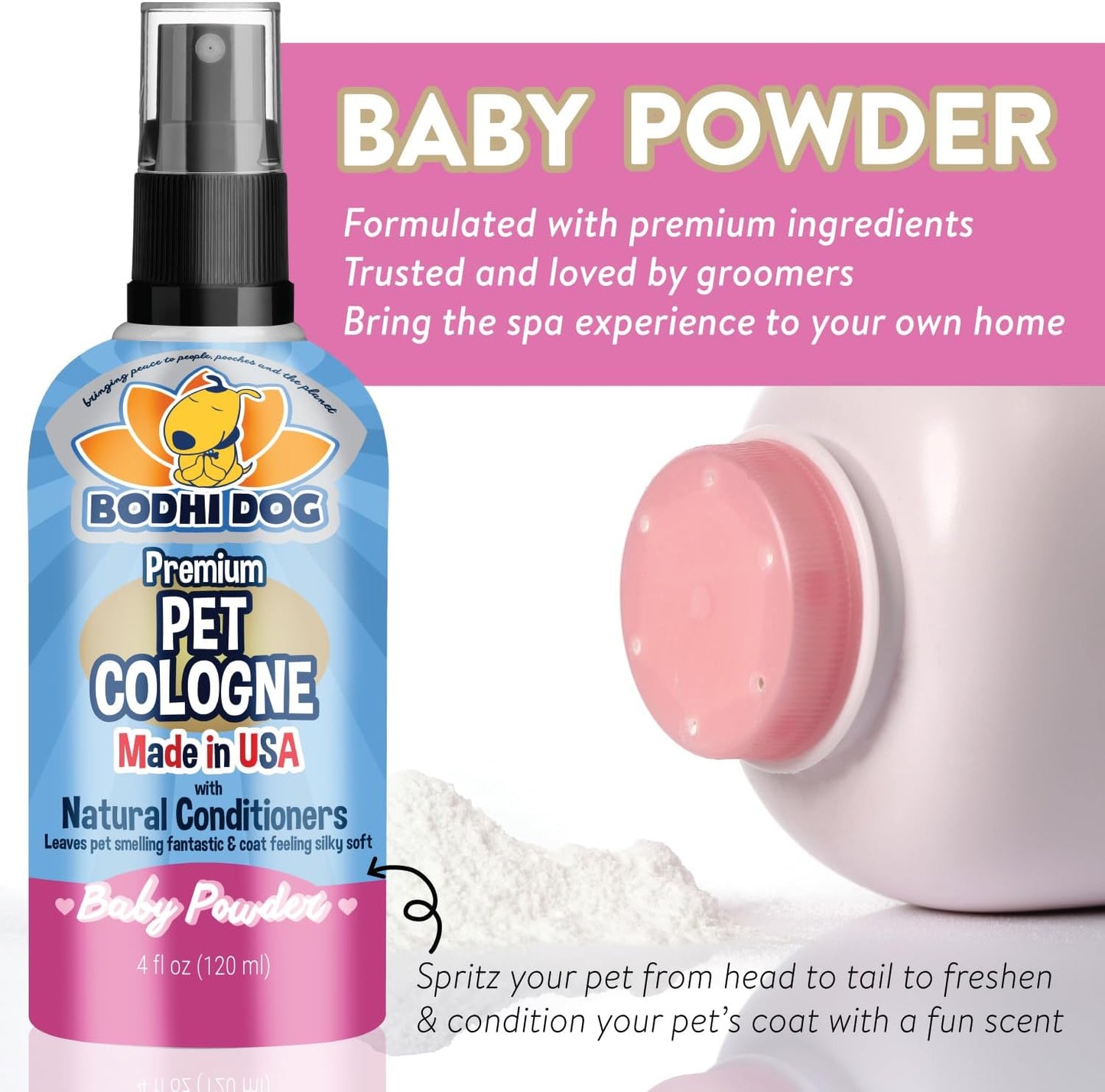 Natural Dog Cologne - Baby Powder Scented Deodorizing Perfume for Dogs & Cats - Keeps Pets Fresh & Clean - Gentle, Safe Formula Made in the USA (4 Fl Oz)