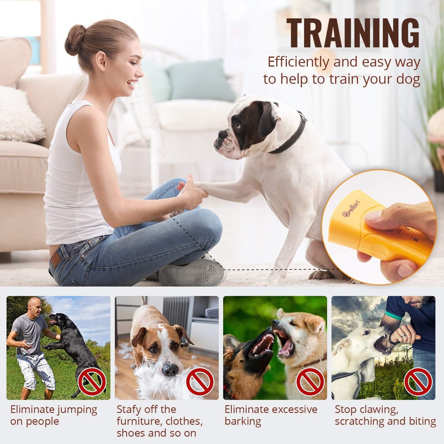 Ultimate Anti-Bark Dog Training Device - Portable Electronic Clicker Trainer for Effective Control During Walks and Aggressive Behavior - Bright Orange Design