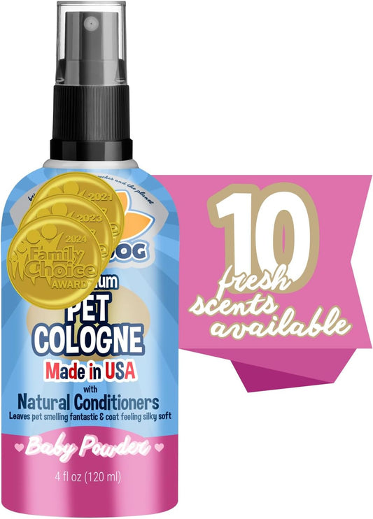 Natural Dog Cologne - Baby Powder Scented Deodorizing Perfume for Dogs & Cats - Keeps Pets Fresh & Clean - Gentle, Safe Formula Made in the USA (4 Fl Oz)