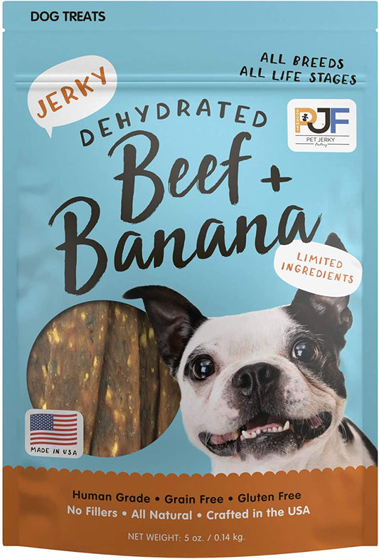 Gourmet Beef & Banana Dog Jerky Treats - 100% Human Grade, USA Made, High Protein, Grain Free, Soft & Tender - 5 Oz